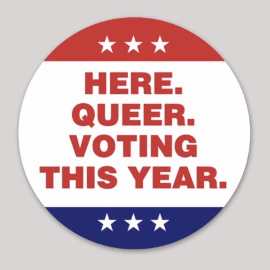 Here Queer Voting this year sticker